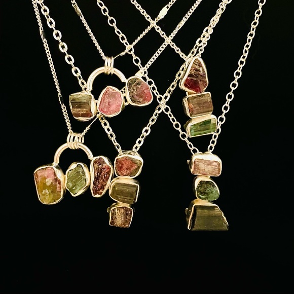 Multicoloured tourmaline Raw silver pendants - Picture 2 of 2